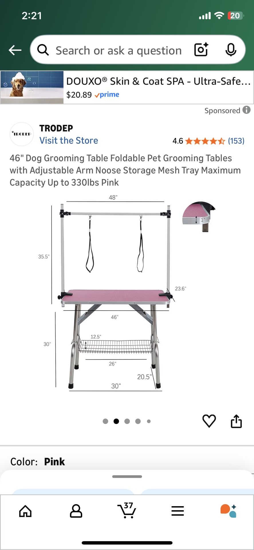 Pink Dog Grooming Table
