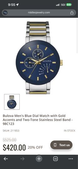 Bulova Men's Blue Dial Watch with Gold Accents