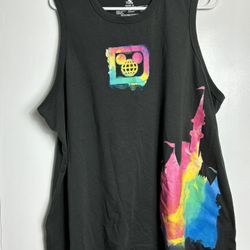 Disney World Tank Top Shirt Womens 1X Gray Sleeveless Tie Dye Water Color Castle