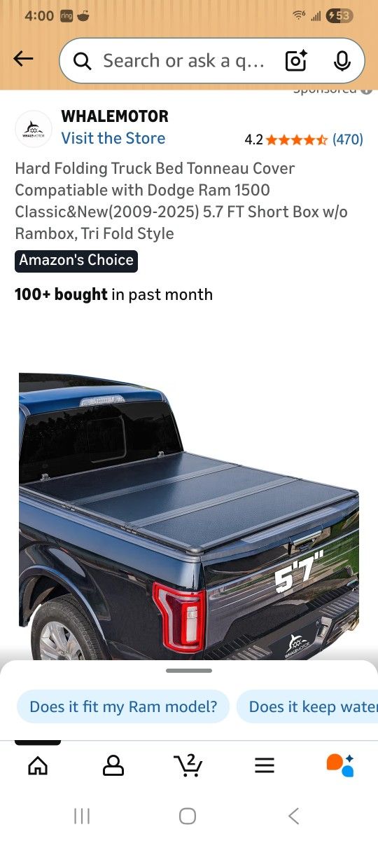 Hard Folding Truck Bed Tonneau Cover Compatiable with Dodge Ram 1500 Classic&New(2009-2025) 5.7 FT Short Box w/o Rambox, Tri Fold Style