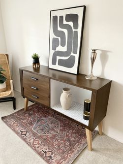 Refinished Mid Century Refinished Sideboard Buffet Table 