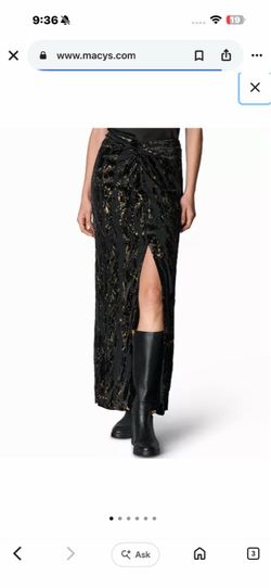 Donna Karan New York Front-Knot Burnout Maxi Skirt in black and gold foil. New! Size 6