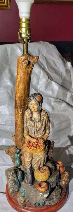 Vintage Apsit Bros Of California Native Indian Table Lamp