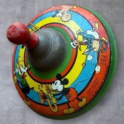 Vtg 1934 Fritz Bueschel Disney Tin Litho Top Mickey Donald Horace Walt Disney Enterprises