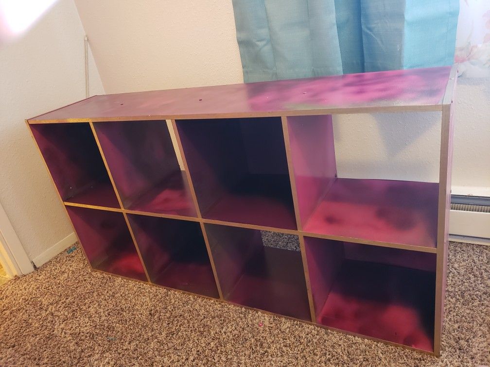 Pink purple gold painted Ikea storage shelves