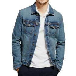 GOODFELLOW & CO Standard Fit Denim Trucker Jacket Blue Dark Wash Mens Small

