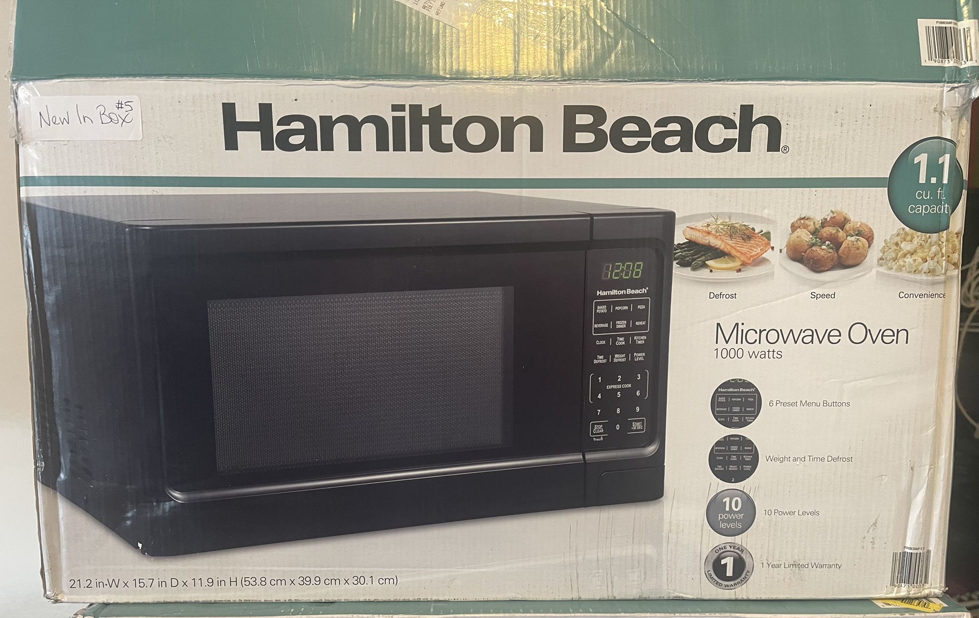 Brand New Hamilton Beach 1.1 cu ft Microwave Oven Black Model No