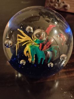 Hand Blown Jellyfish Design Heavy Paperweight.