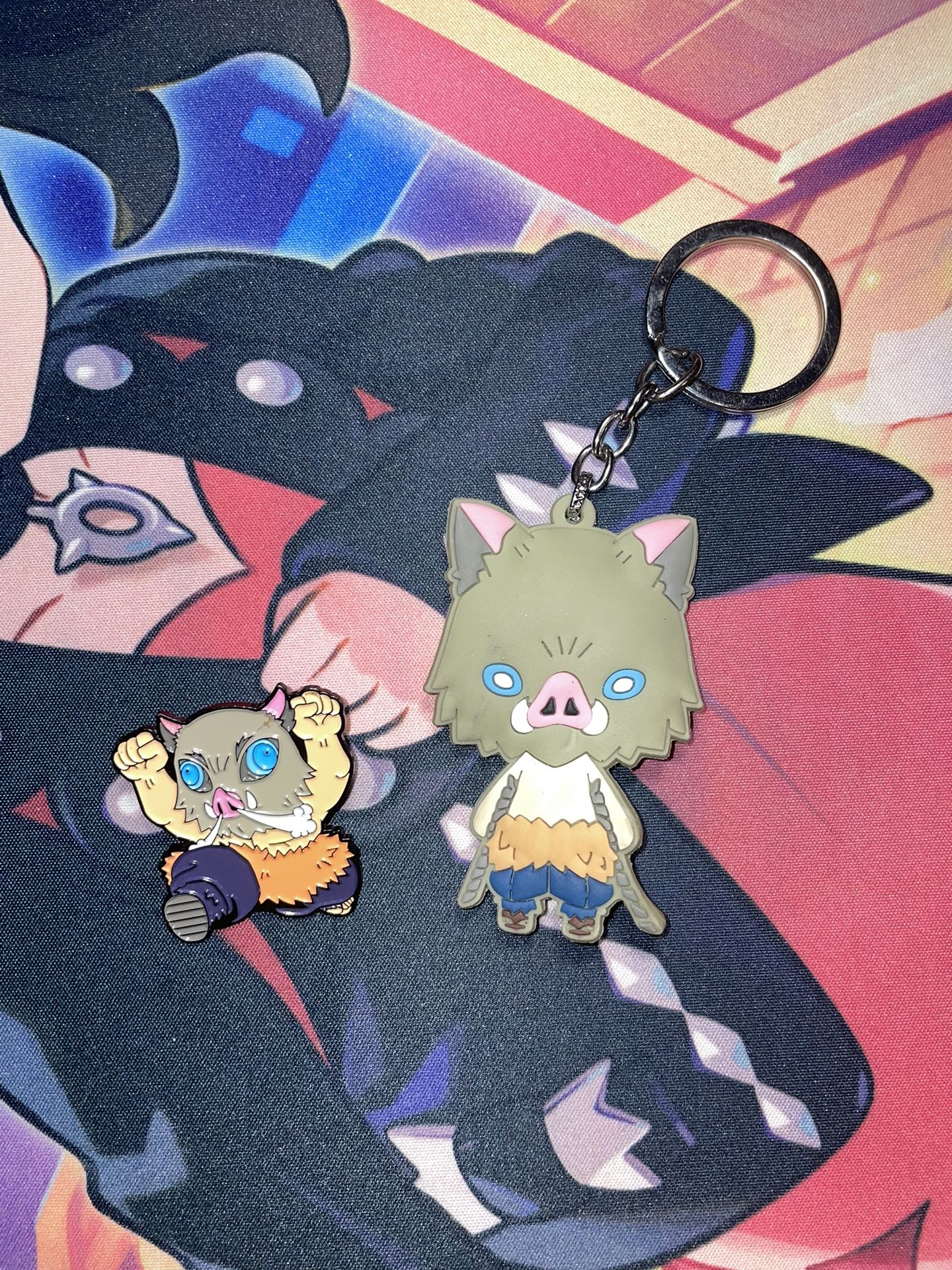 Inosuke Rubber Keychain & Pin Bundle