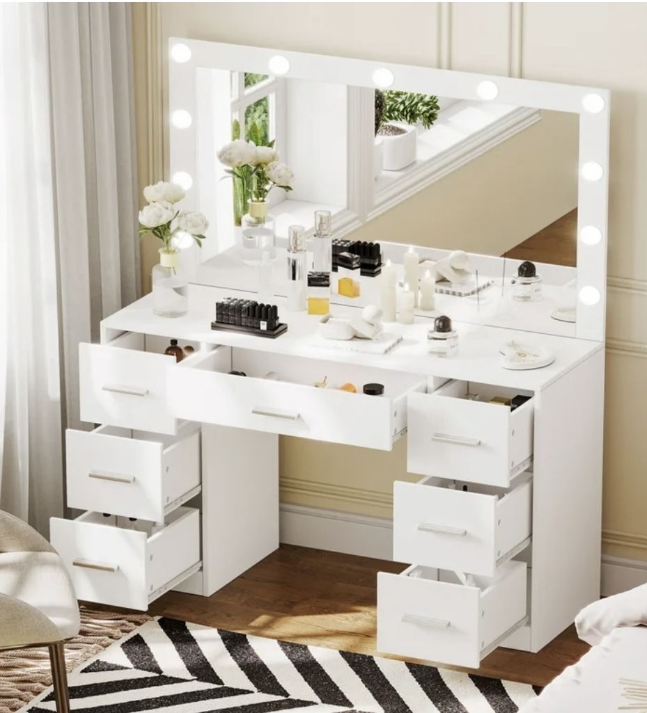 Makeup Vanity Desk With 3 Setting LED Lighted Mirror and Drawers