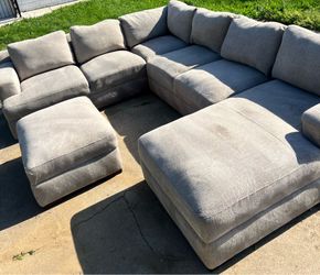 U Shaped Sectional Sofa with Ottoman - Light Gray