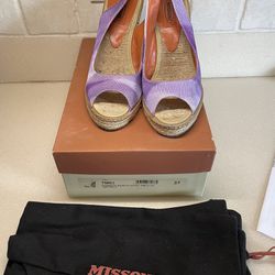 Missoni Sandal, Platform Wedge Espadrille Size 7, Lavender Euc