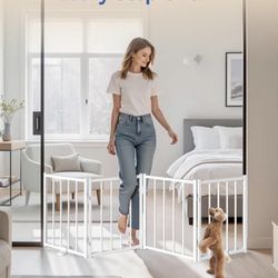 Small Foldable Dog Fence , Up to 48" W, 16.5" H, White Foldable Gate For Pets, 