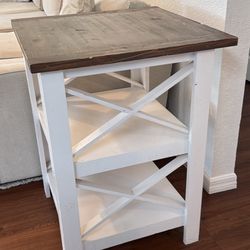 Rustic Wood and White Side Table / Small Island