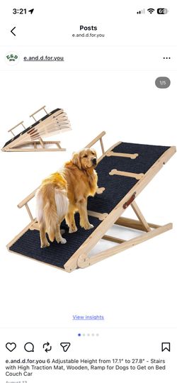 6 Adjustable Height from 17.1” to 27.8” - Stairs with High Traction Mat, Wooden, Ramp for Dogs to Get on Bed Couch Car