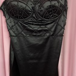 Super Short Mini Black Pearls Drag Queen Costume Show Dress XL