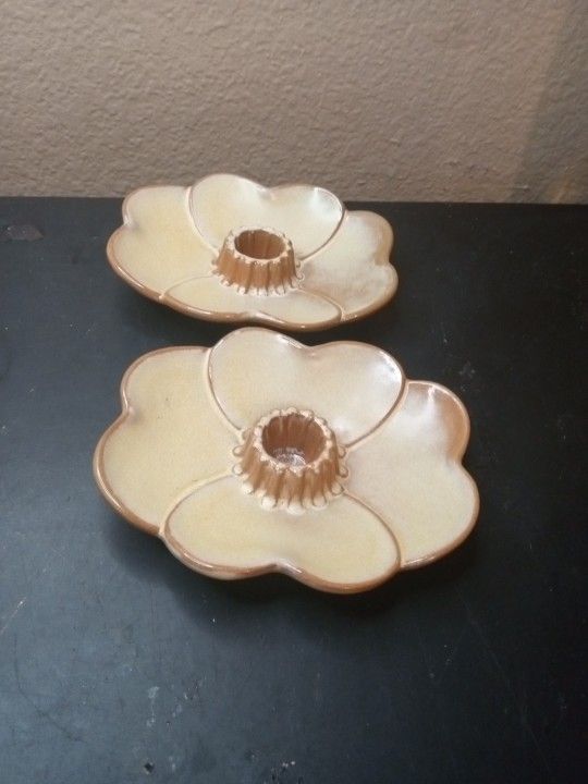 GORGEOUS Pair of Frankoma Pottery 6" Lotus Pad Candle Holders

