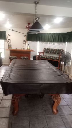 Beach Manufacturer Pool Table, bar with stools and bench
