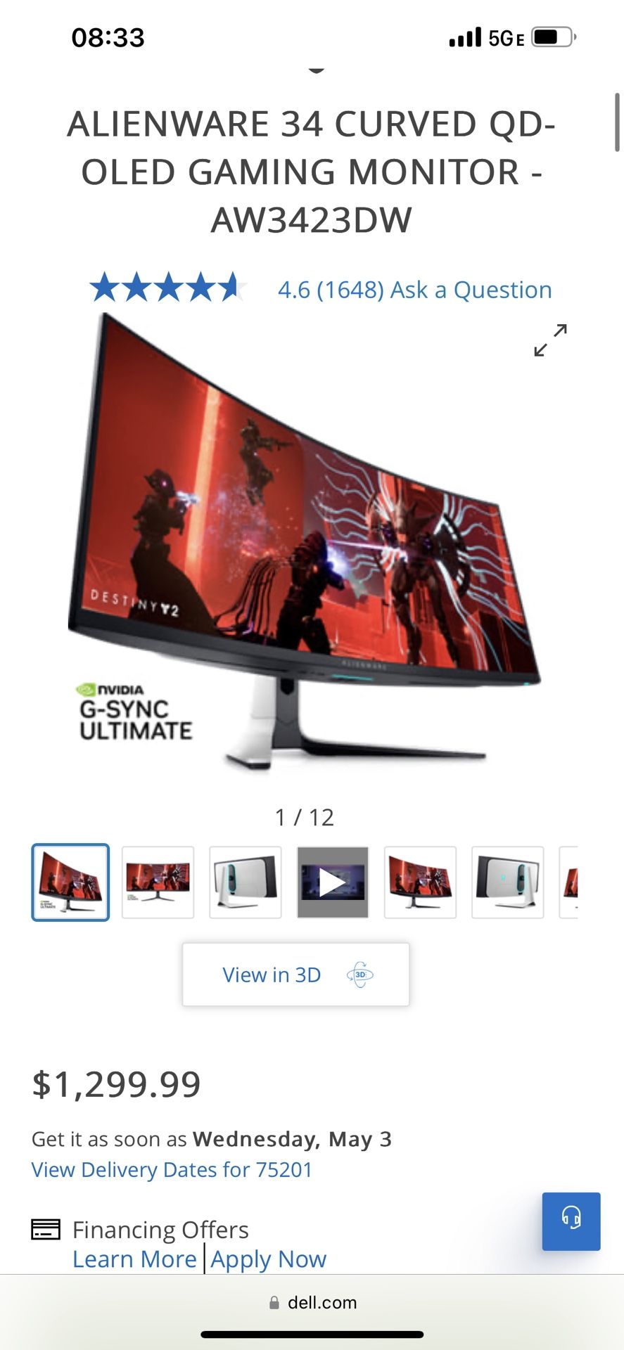 Alienware 34 Inch Monitor