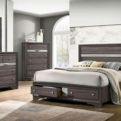 Brand New Grey 4pc Queen Bedroom Set (Available In Eastern King)