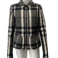 Burberry Quilted Peplum Plaid Jacket  Size 10