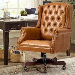 ECOTOUGE Tufted Office Chair, Faux Leather Executive Desk Chair w/High Back & Nail Head Trim,