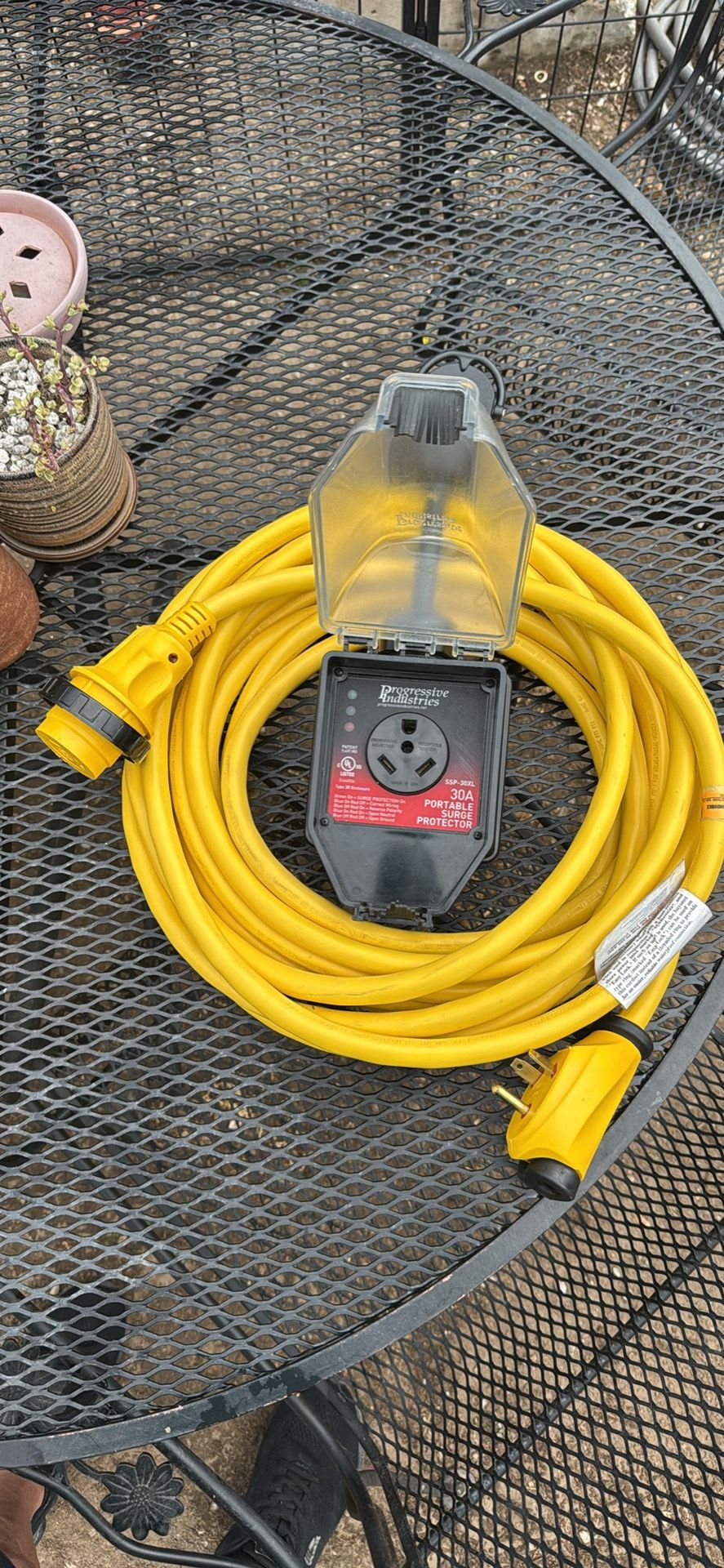 Park Power Yellow RV 30amp 30 foot power cable & Progressive SSP-30XL Surge Protector
