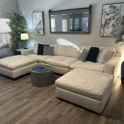 Beautiful Hardly Used Chalk Colored Couch With 2 Oversized Ottomans