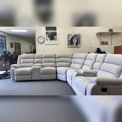 3- Piece Light gray colour Manual motion reclining sectional sofa set