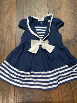Girls navy blue sailor dress size 12/18 months #3