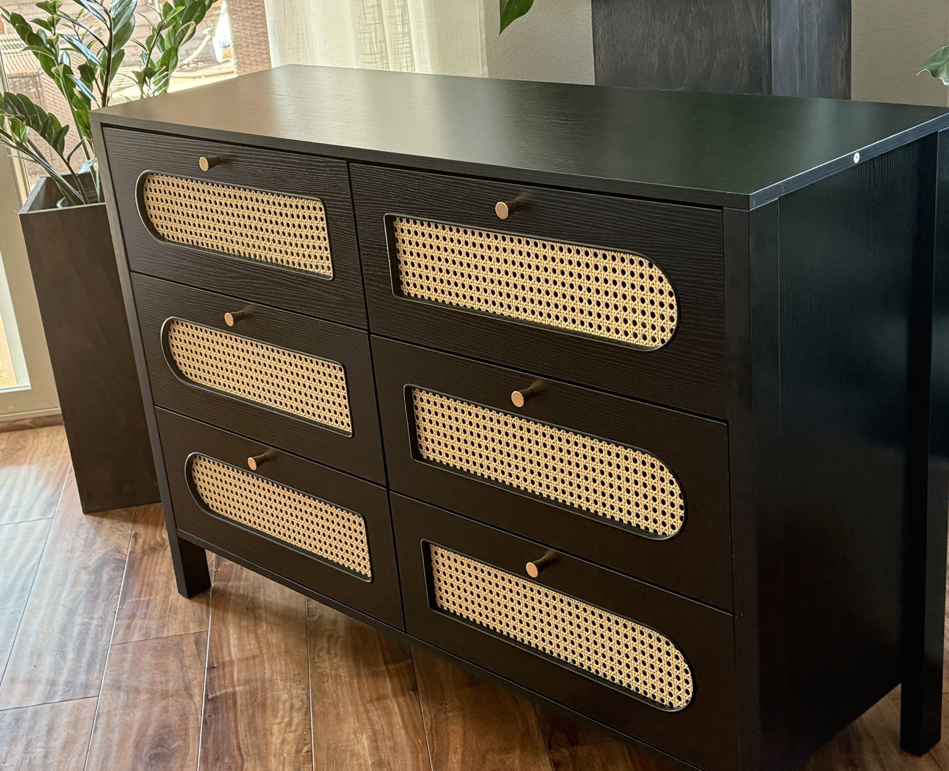 New Black 6-Natural Wicker Drawer Dresser !!! Size On the Photo