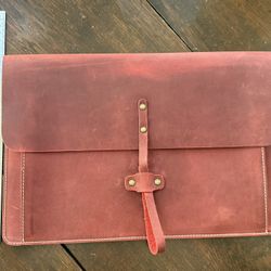 Brown /Red Leather iPad / Blank Journal Cover w/ Strap Closure,