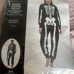 Hooded Skeleton, Bodysuit Adult Medium