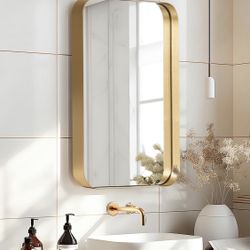 Cabinets for Bathroom with Mirror, 24"x16" Modern Rectangle Recessed Bathroom Medicine Cabinet with Beveled Mirror, Wall Mounted Metal Bathroom Mirror