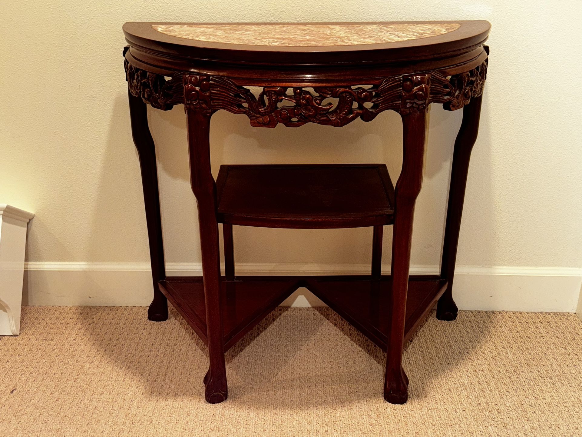 Antique Entry Table Solid Wood And Rose Marble