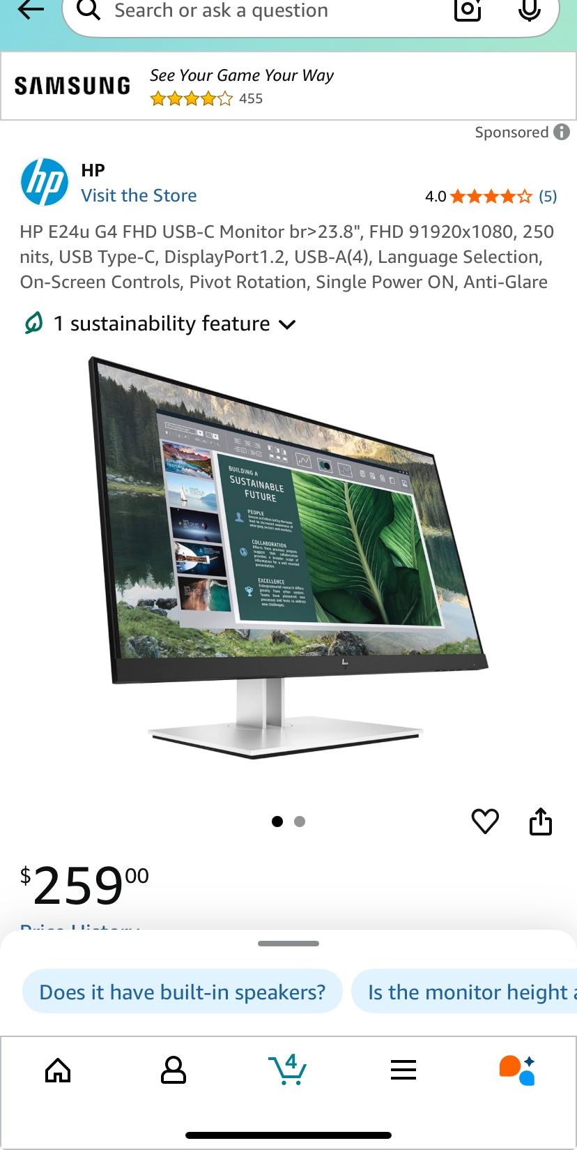 23.8 “ HP E24u G4 FHD USB-C Monitor