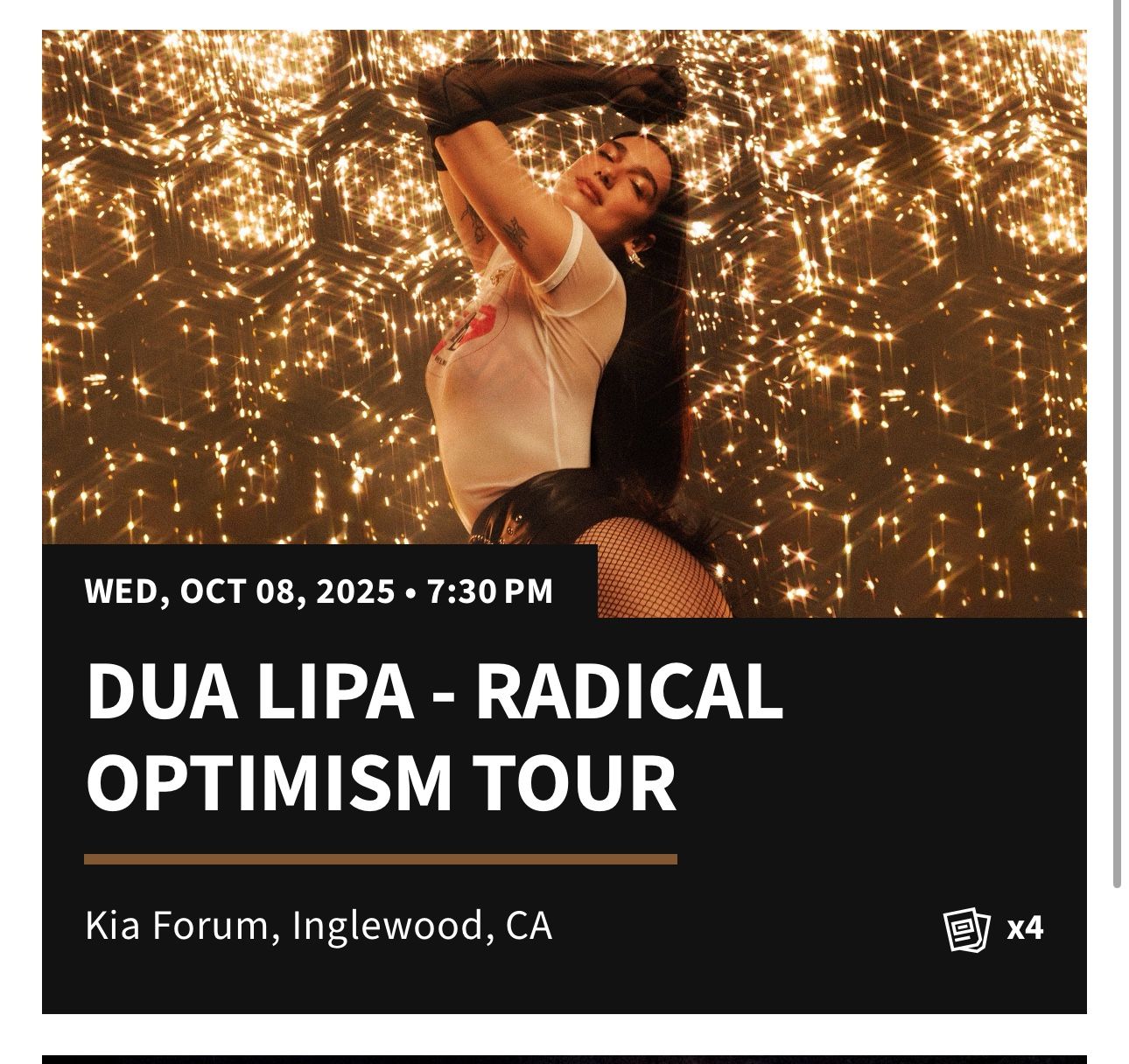 Dua Lipa Concert Tickets X4 With Parking Pass