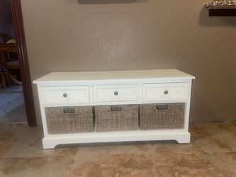 TV Stand With Three Wicker Baskets NEW IN BOX