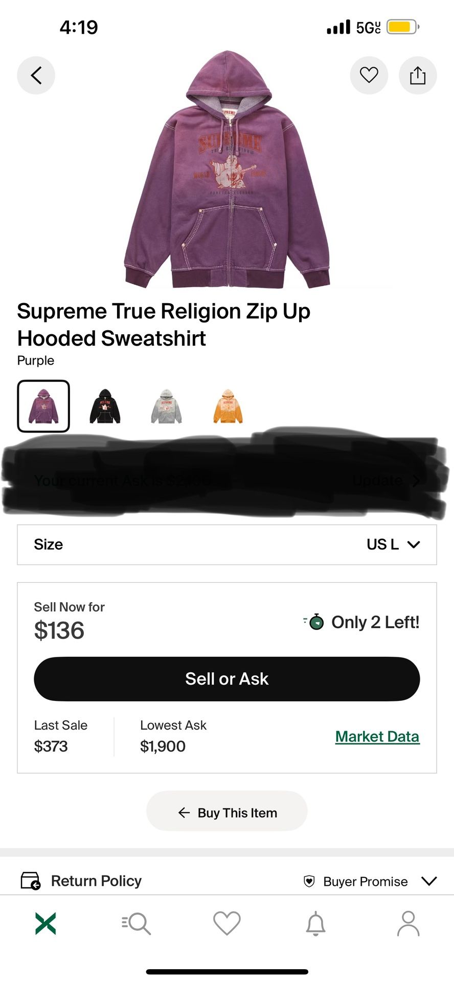 Supreme Collaboration with True Religion Purple Zip up hooded sweatshirt Limited edition