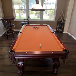 8’ Pool Table Set With (2) Bar Tables and (4)  Chairs