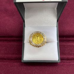 14K Gold Coin Ring Size 6 : 7.5 Grams 