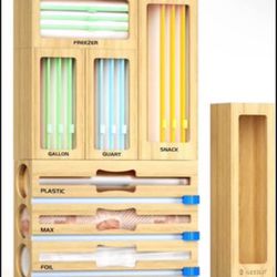 Brandnew 8 in 1 Bag Organizer Storage for Kitchen Drawer Organization, Bamboo Foil and Plastic Wrap Organizer, Plastic Bag Organizer for Gallon,Quart,