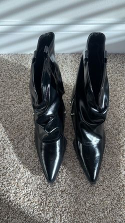 Black Leather Pointed-Toe Ankle Boots