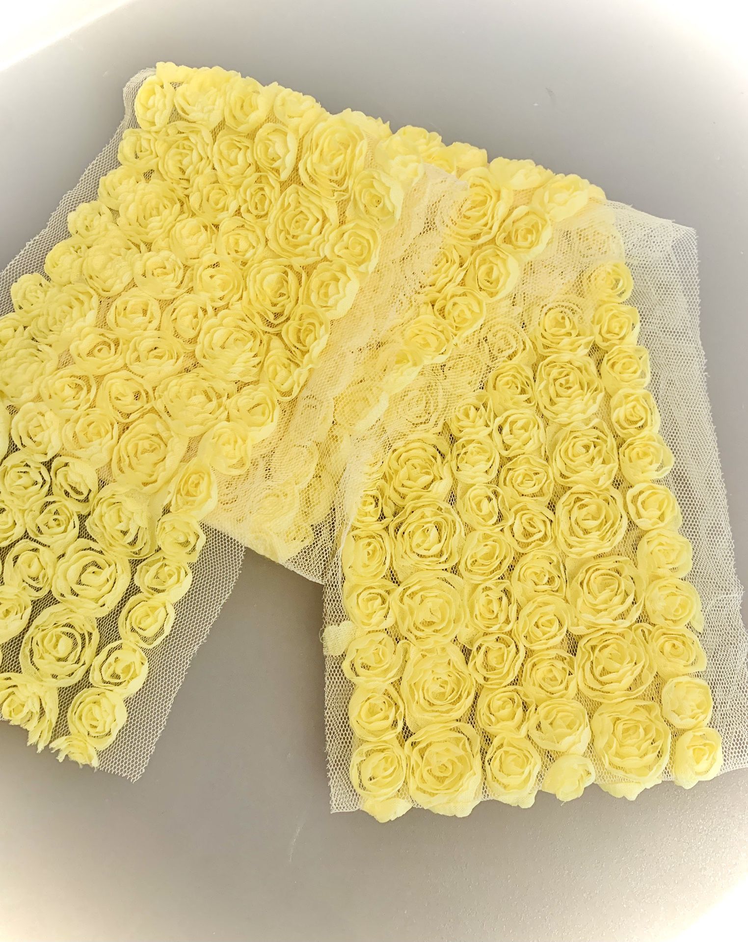 4” Wide x 1 Yd Yellow Rosettes on Mesh #050523B11