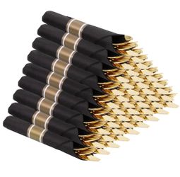Supernal 60 Pack Pre Rolled Gold Plastic Silverware With Black Napkins - Heavy Duty Pre Wrapped Gold Cutlery Set Disposable - Elegant Plastic Forks, S