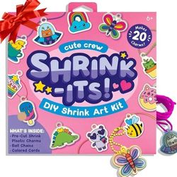 Ooly 28 PC DIY Shrinking Art Kit for Kids, 20 Plastic Pre Cut Charms and More, No Mess Creative Activity Jewelry Making Kit, Christmas Crafts for Kids