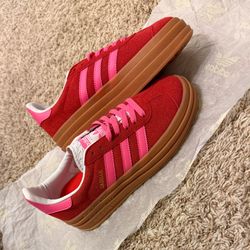 New Adidas Gazelle Sneakers — Red & Pink (Gum Sole/Platform)