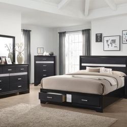 BLACK STORAGE BED BEDROOM SET KINGS 4 PIECE