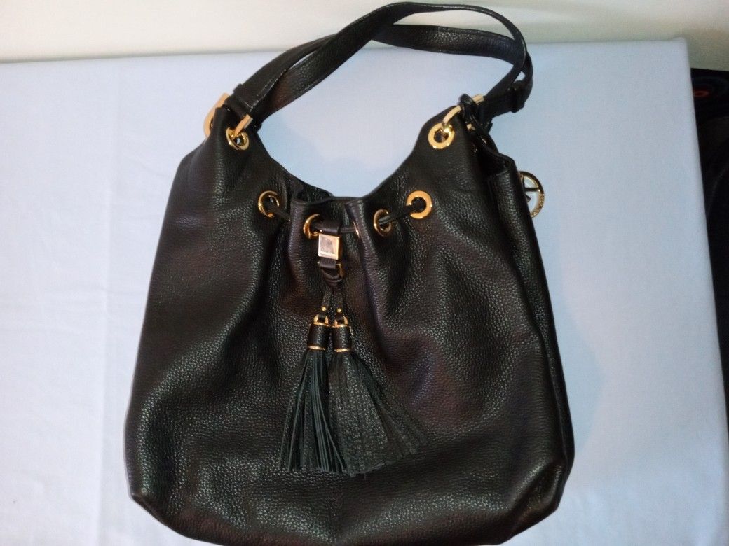 Authentic Michael Kors Black Leather Hobo Purse Handbag Shoulder Bag