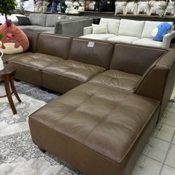 Brown Leather Modular Sectional Sofa